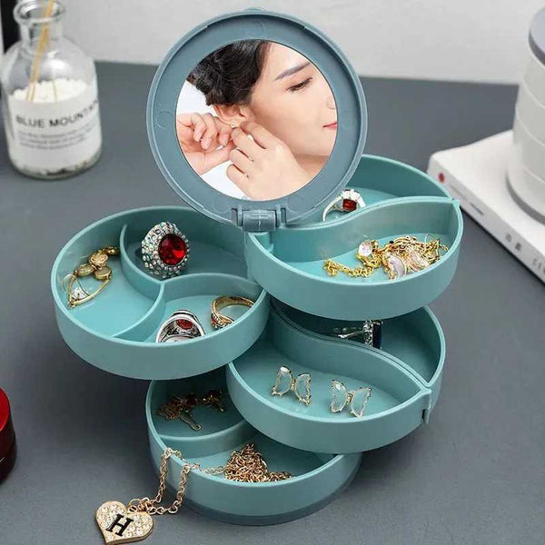 4 Layers Rotating Mirror Jewelry Organizer Box