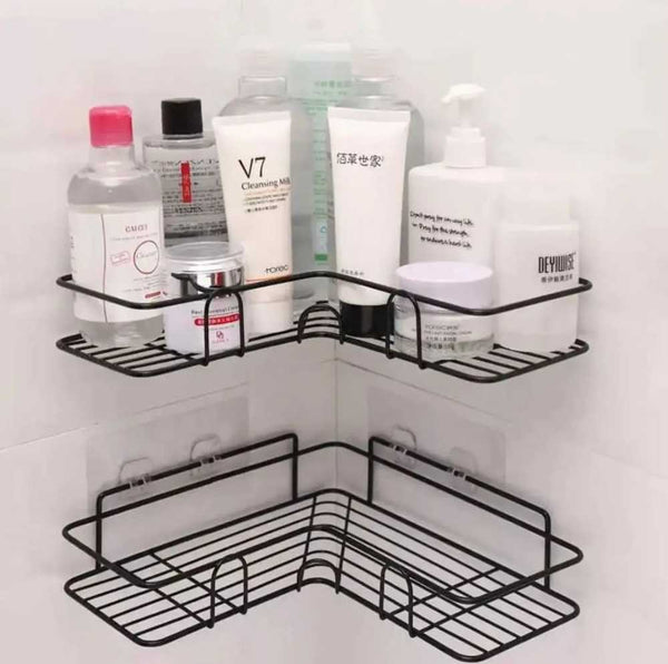 Bathroom Kitchen Punch Corner Frame Shower Shelf Wrought Iron Shampoo Storage Rack