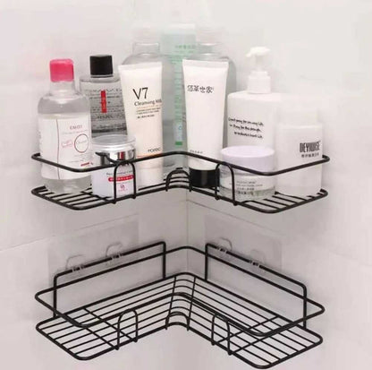 Bathroom Kitchen Punch Corner Frame Shower Shelf Wrought Iron Shampoo Storage Rack