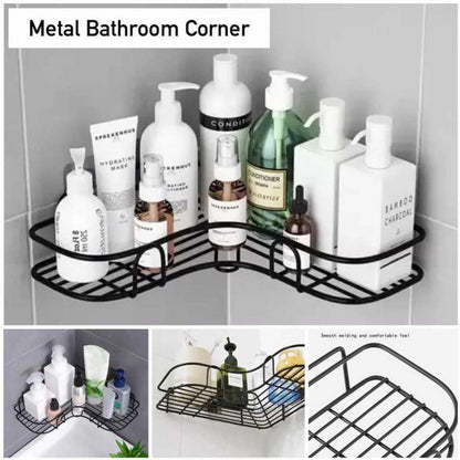 Bathroom Kitchen Punch Corner Frame Shower Shelf Wrought Iron Shampoo Storage Rack