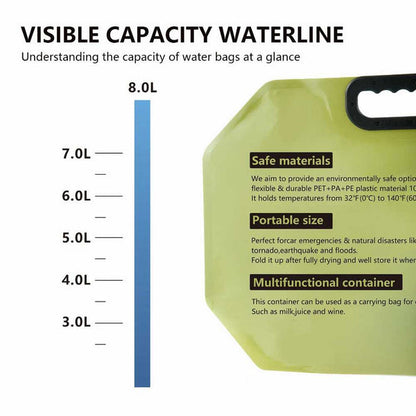 New 8L Collapsible Water Container with Spigot – Portable Foldable Water Storage Bag With Faucet for Camping, Hiking & Travel