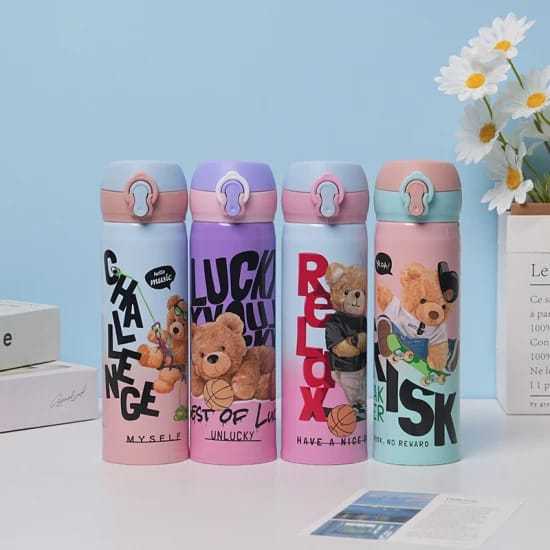 Water bottle Cartoon cute Teddy bear water Bottle In multi design and color Best for kids and other multi purpose