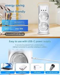 Rechargeable Automatic Rotating Dual Double Spray Mist Fan with Lightening Effects (with Box Packing)