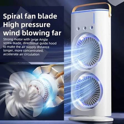 Rechargeable Automatic Rotating Dual Double Spray Mist Fan with Lightening Effects (with Box Packing)