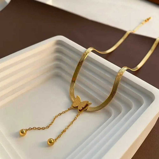 Steel Butterfly Pendant Necklace